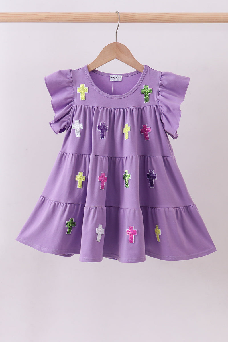 Lavender Cross Sequin Tiered Dress