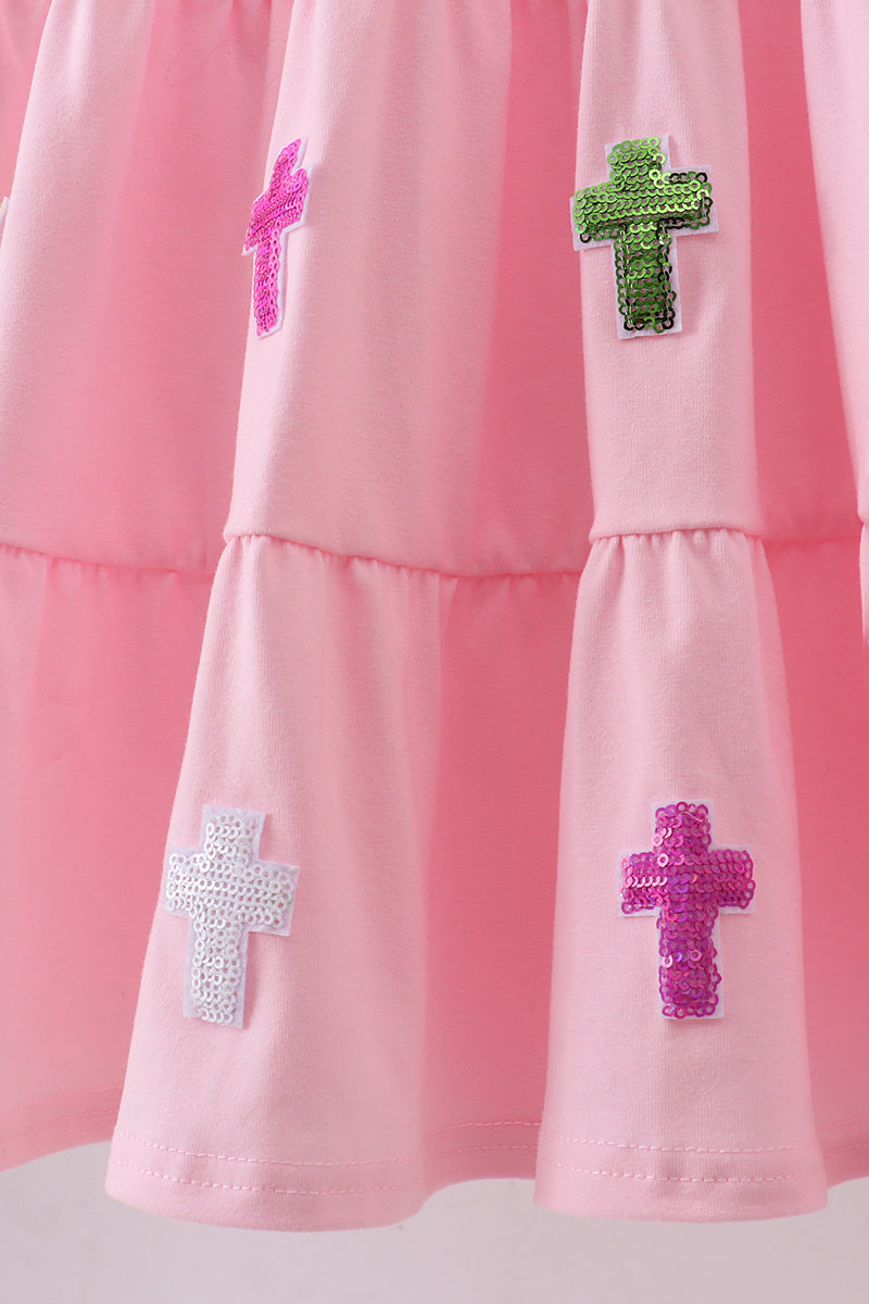 Pink Cross Sequin Tiered Dress