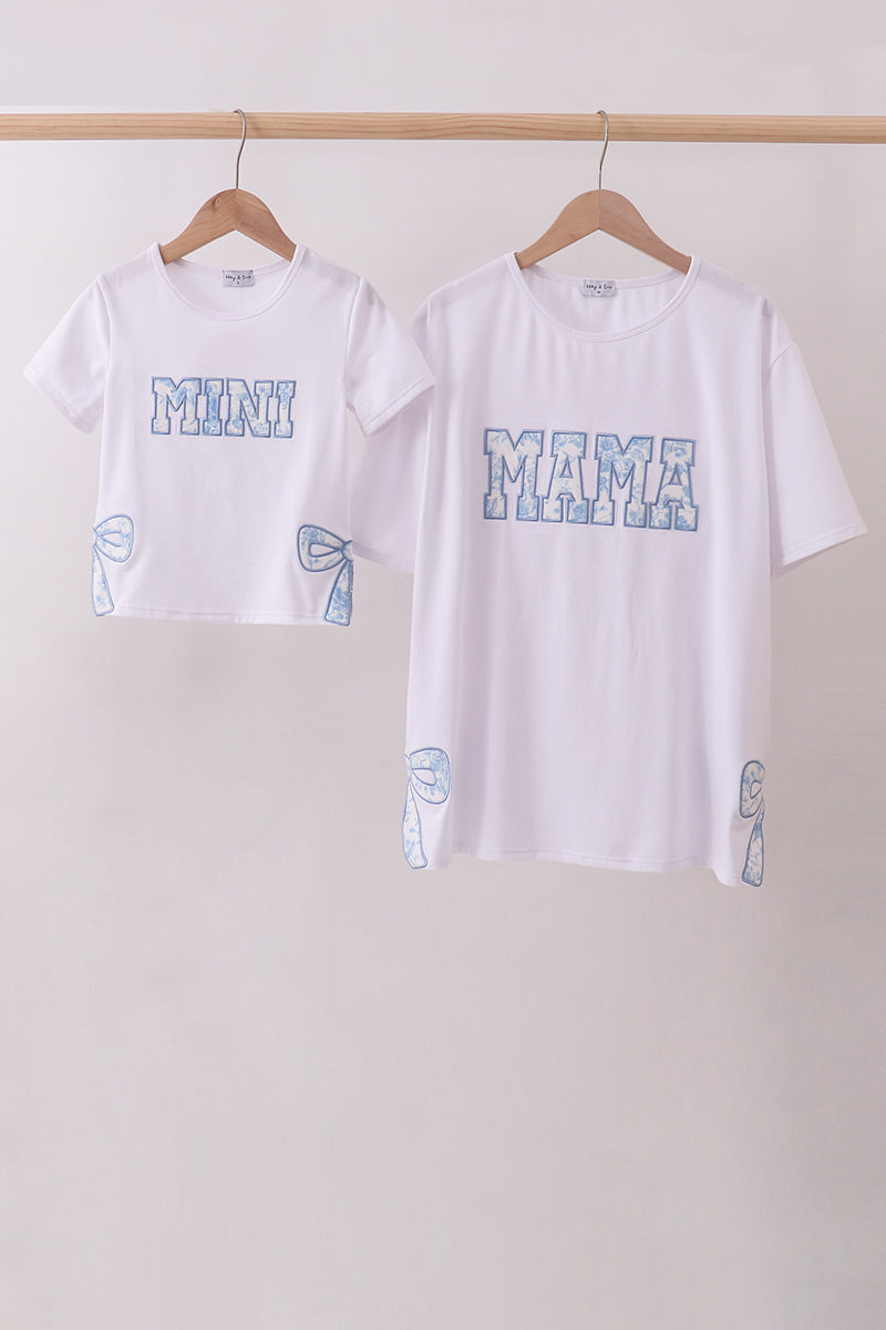 White Mama Bow Applique Mom&me Top