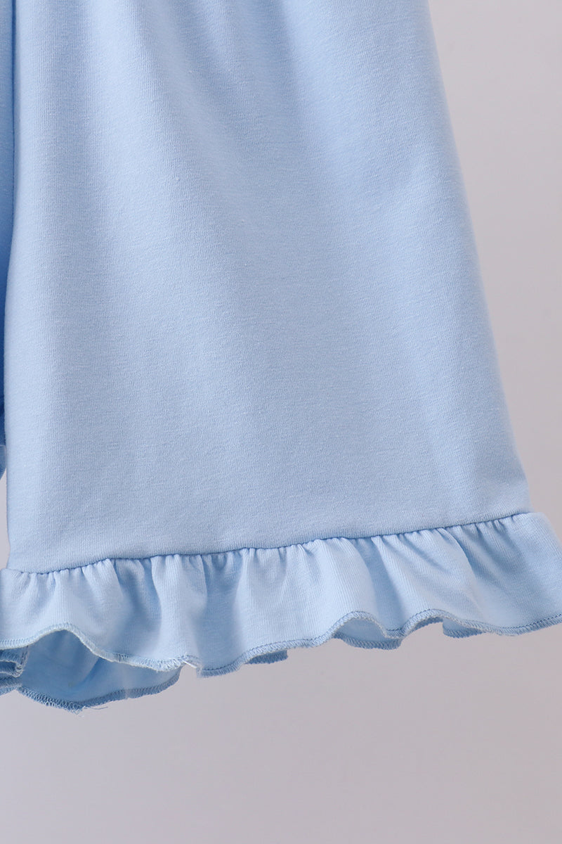 Blue Cross Bow Embroidery Ruffle Gingham Shorts Set