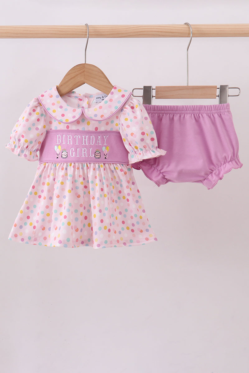Purple Birthday Embroidery Bloomer Set