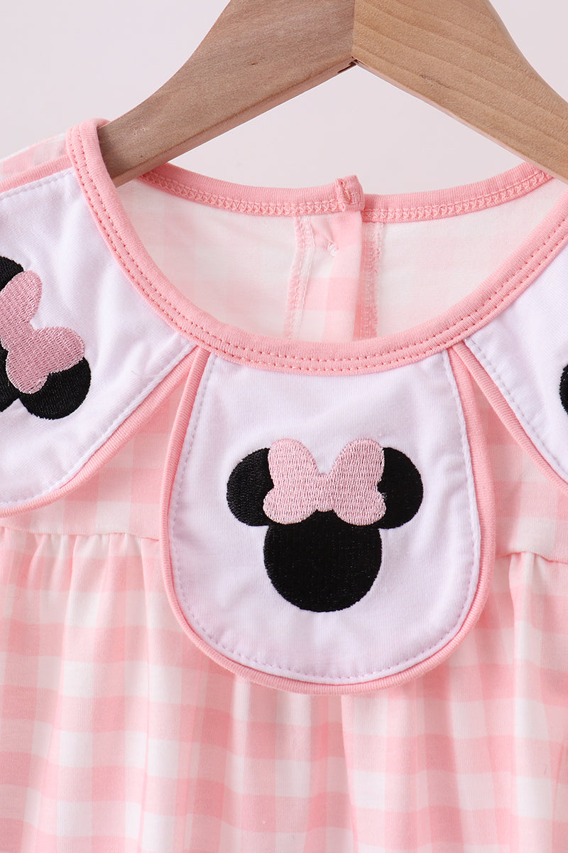 Pink Character Embroidery Gingham Bubble