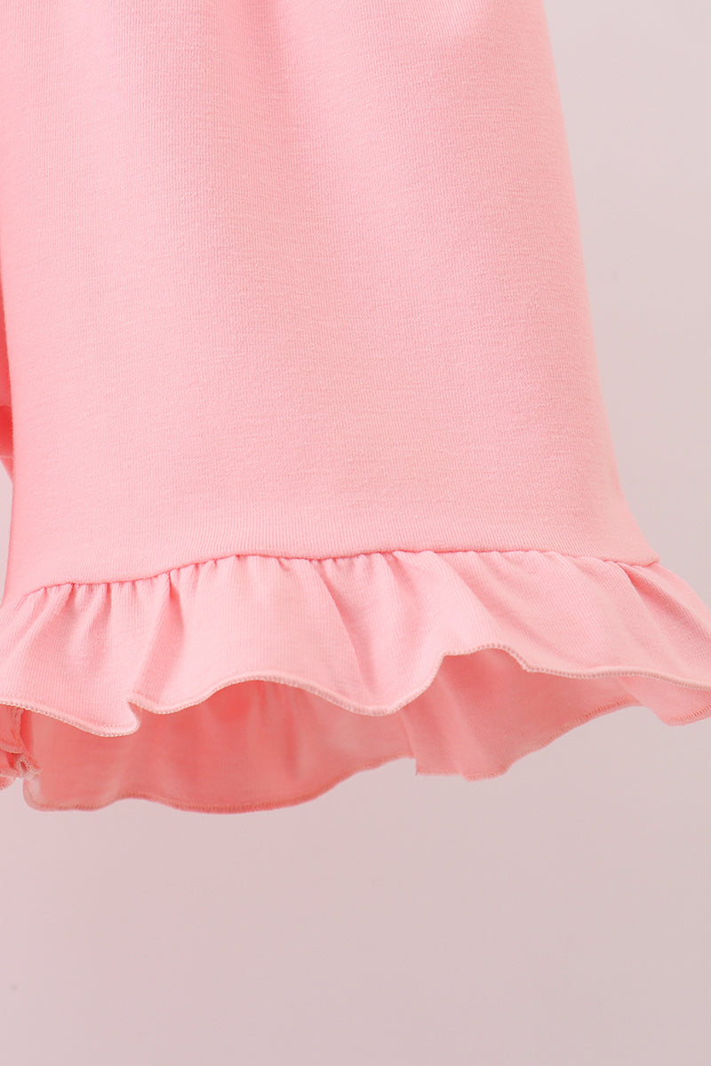 Pink Character Embroidery Gingham Bubble
