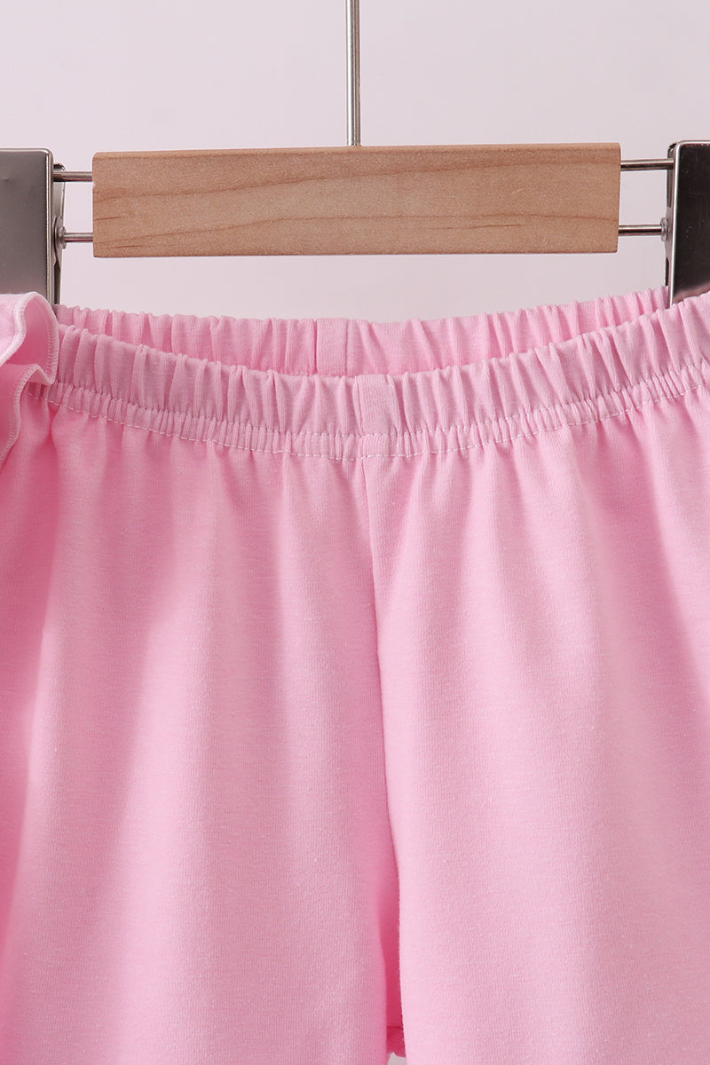 Pink Big Sister Embroidery Ruffle Shorts Set