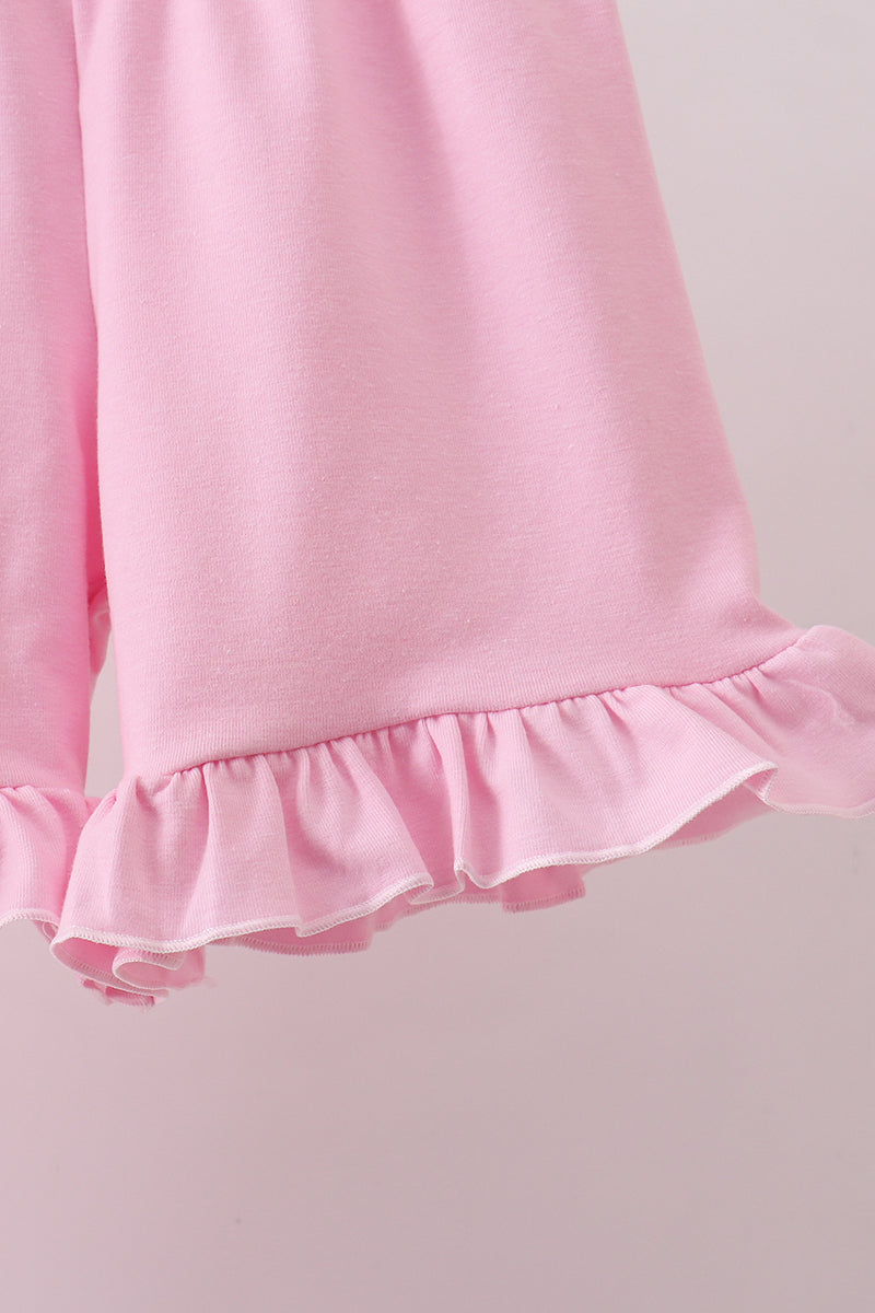 Pink Big Sister Embroidery Ruffle Shorts Set