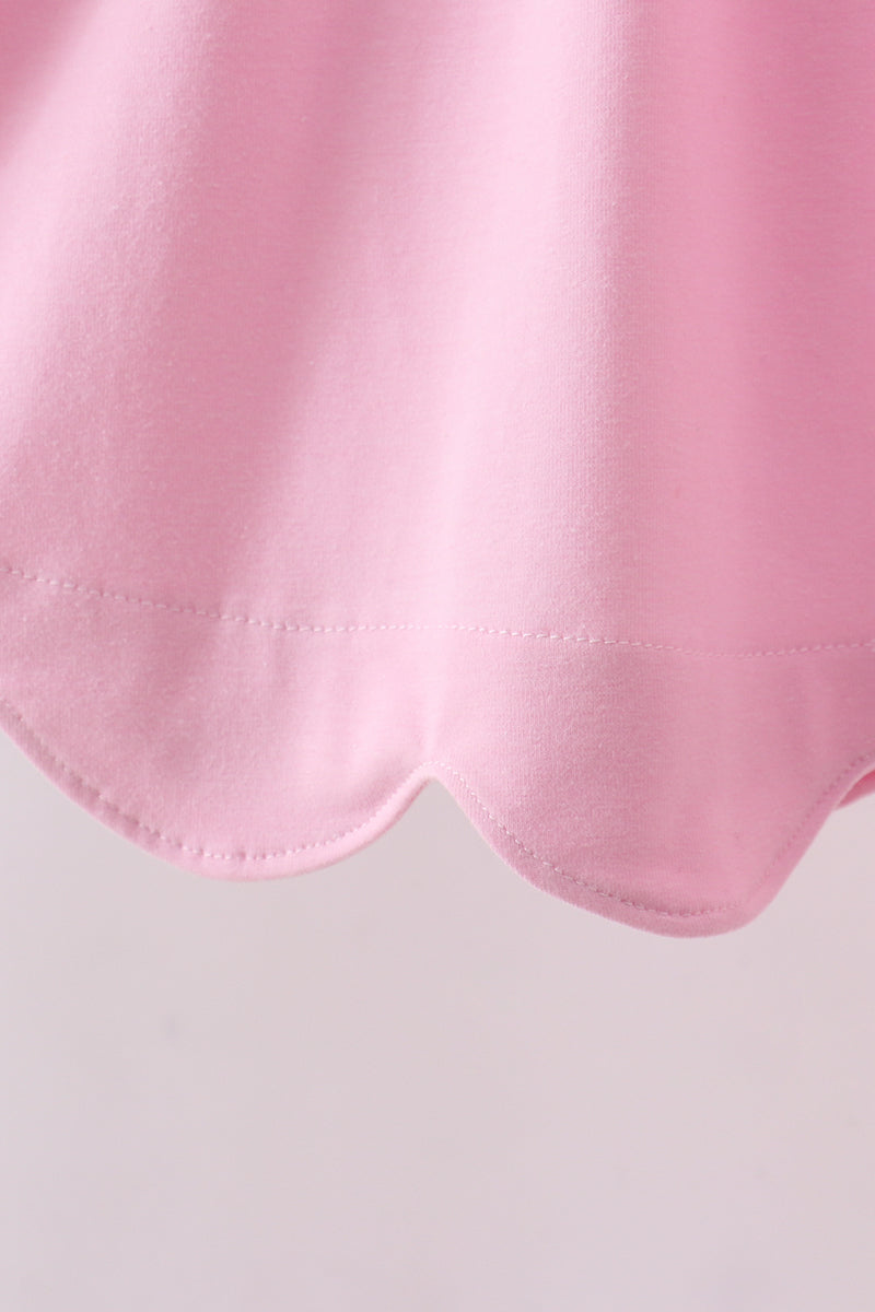 Pink Big Sister Embroidery Ruffle Shorts Set