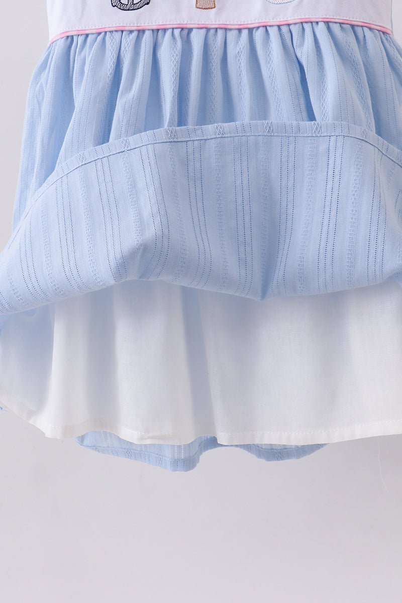 Blue Sailboat Embroidery Jacquard Shorts Set