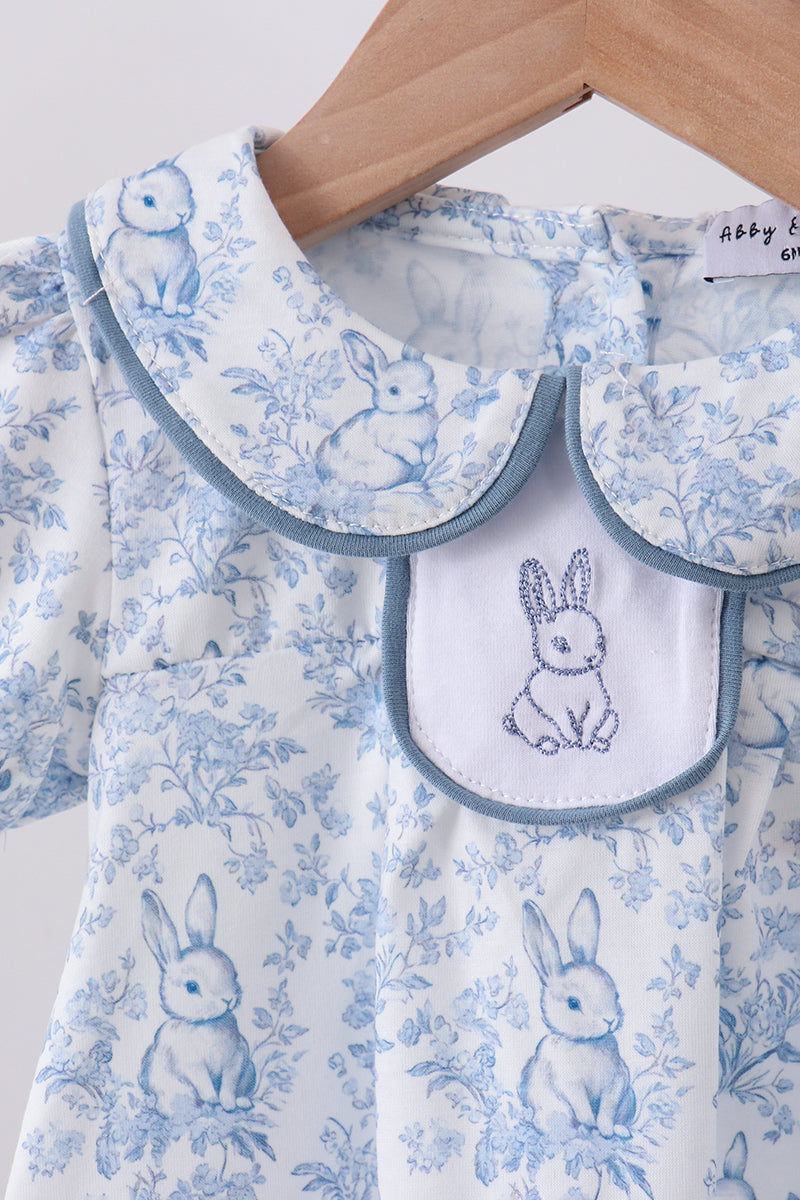 Navy Bunny Embroidery Floral Peter Pan Collar Bloomer Set