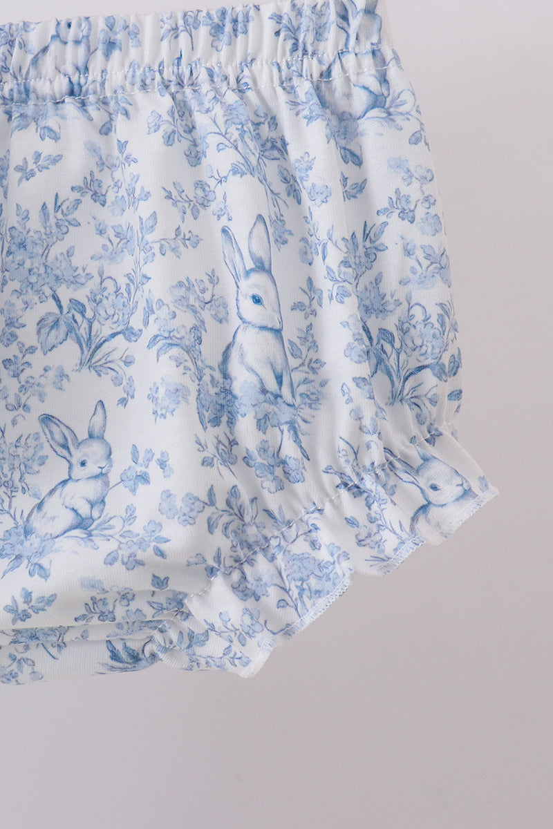 Navy Bunny Embroidery Floral Peter Pan Collar Bloomer Set