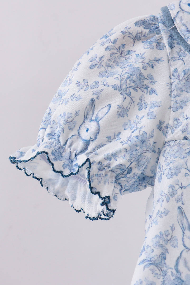 Navy Bunny Embroidery Floral Peter Pan Collar Bloomer Set