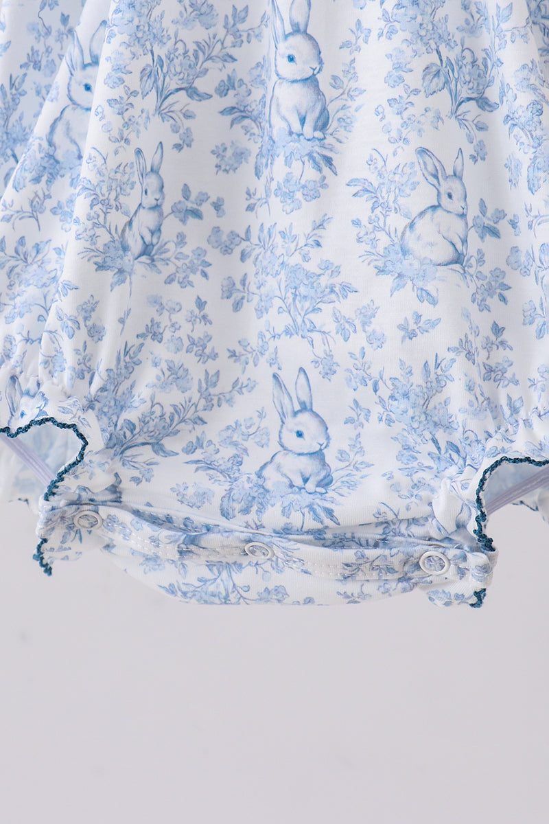 Navy Bunny Embroidery Floral Peter Pan Collar Bubble