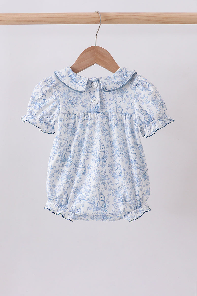 Navy Bunny Embroidery Floral Peter Pan Collar Bubble