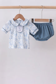 Navy Bunny Embroidery Peter Pan Collar Bloomer Set