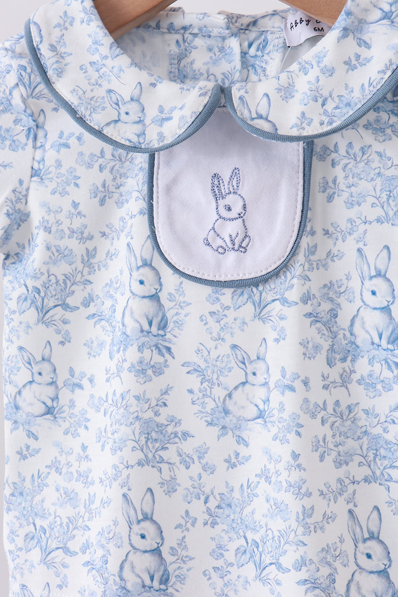 Navy Bunny Embroidery Peter Pan Collar Bloomer Set