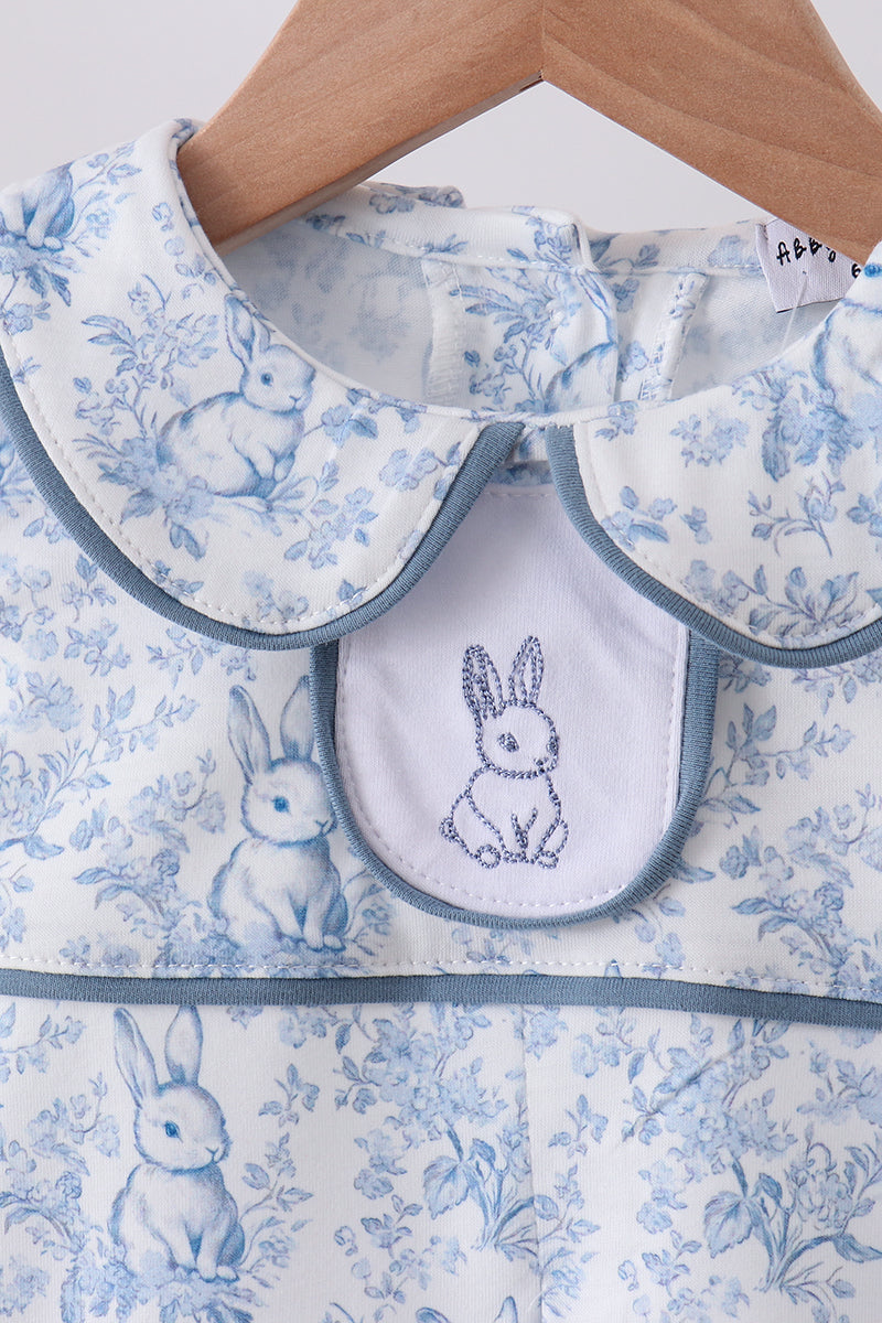 Navy Bunny Embroidery Peter Pan Collar Bloomer Set