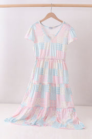 Pink Patchwork Floral Tiered Dress