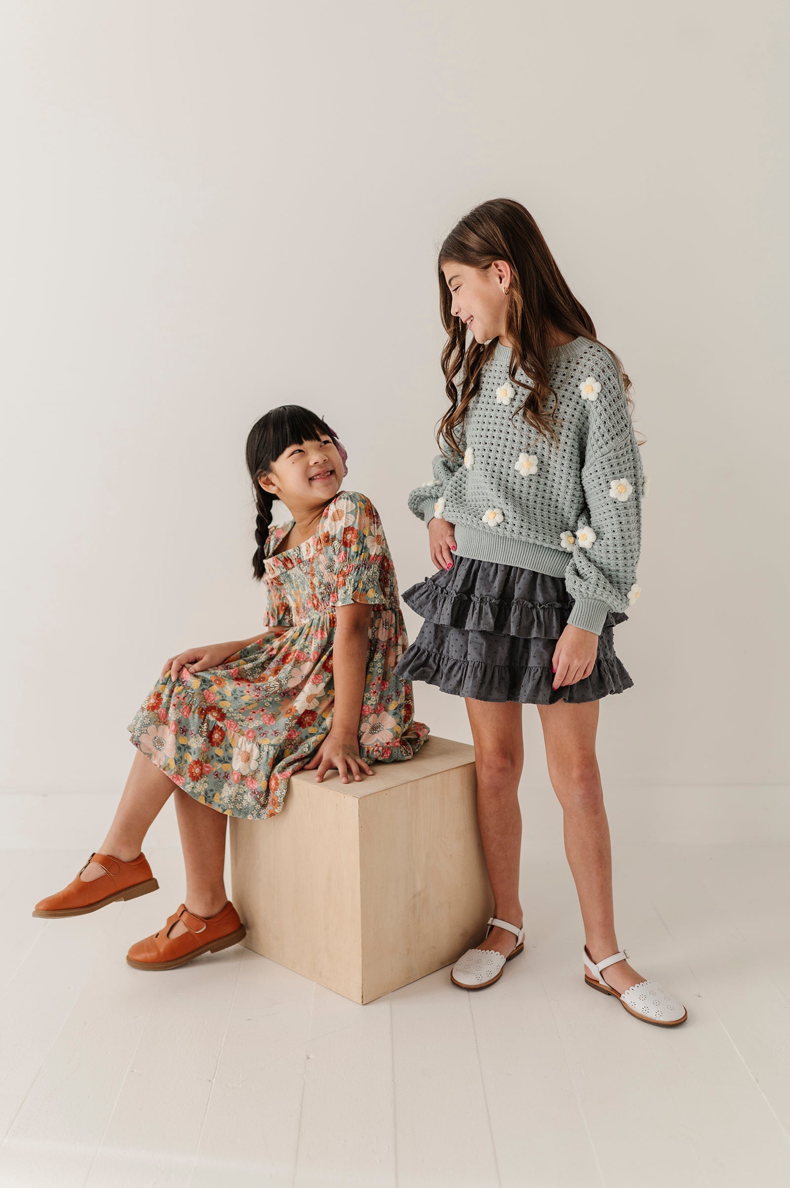 Girls Ruffled Skirt In Stormy Blue