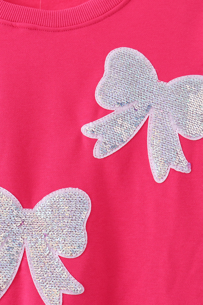 Magenta Bow Sequin Mom&me Sweatshirt