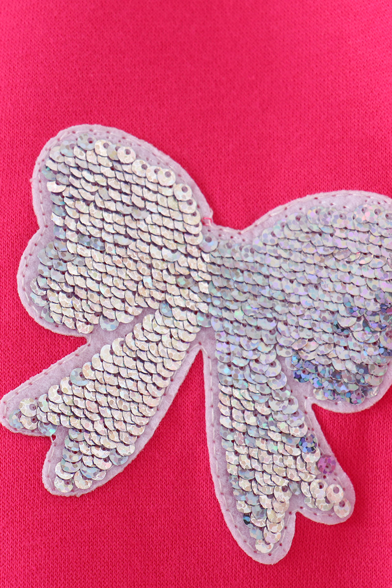 Magenta Bow Sequin Mom&me Sweatshirt