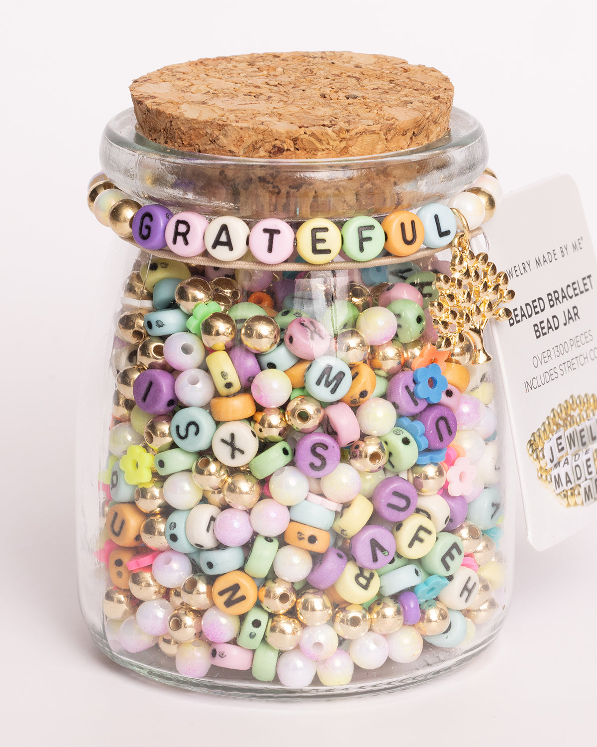 Grateful Multicolor Round Letter Bead With Tree Of Life Charm Diy Bead Jar