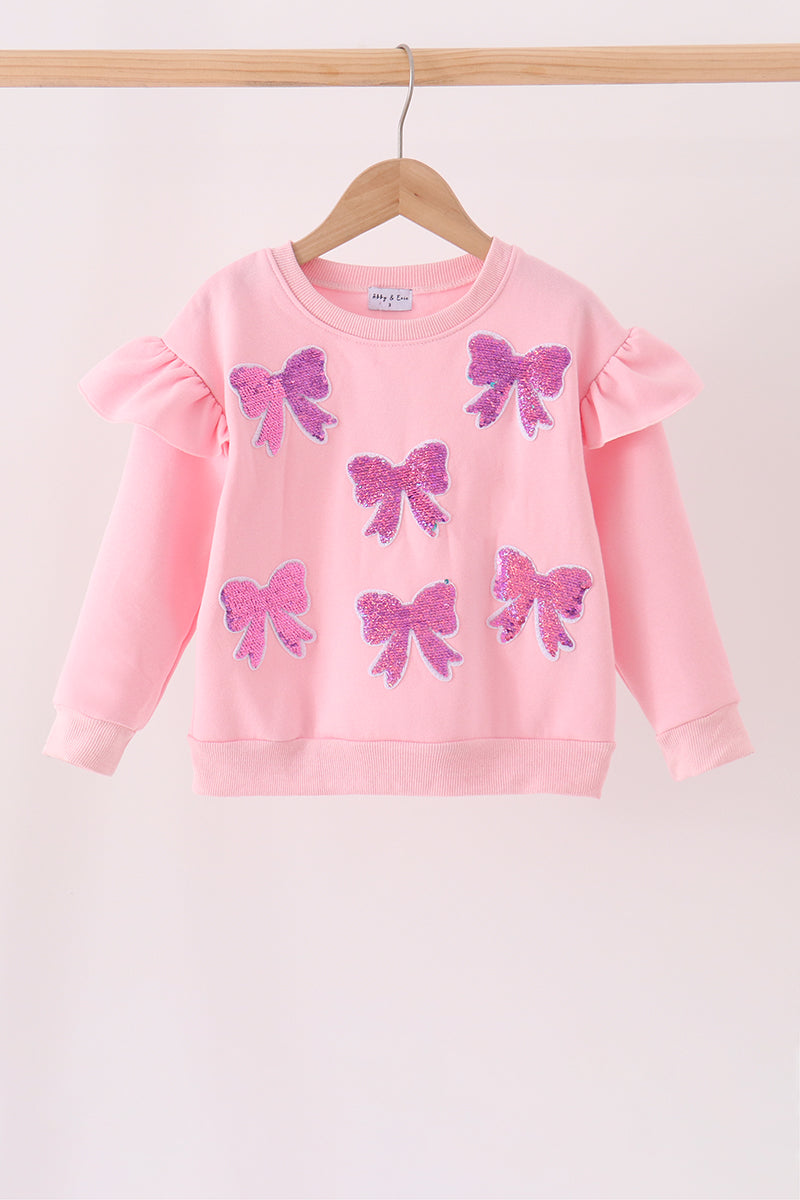 Pink Bow Sequin Mom&me Sweatshirt