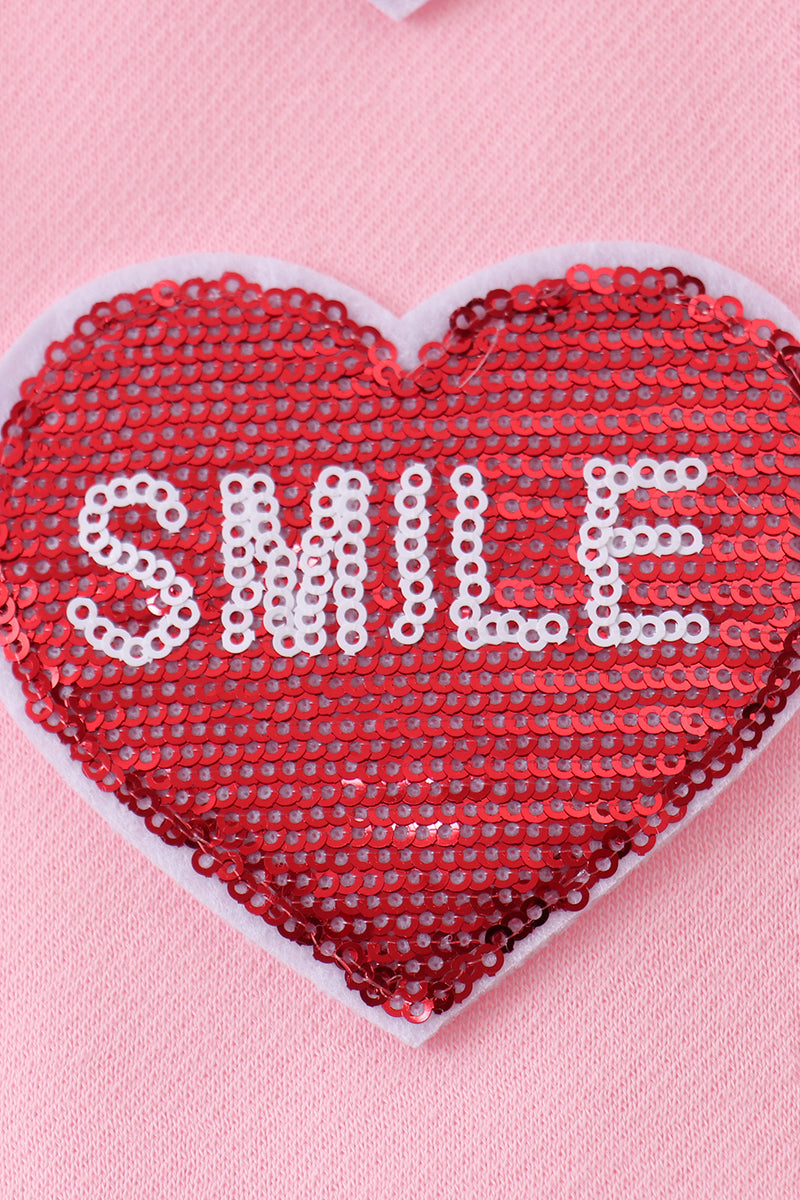 Pink Heart Love Smile Sequin Fleece Mom&me Sweatshrit
