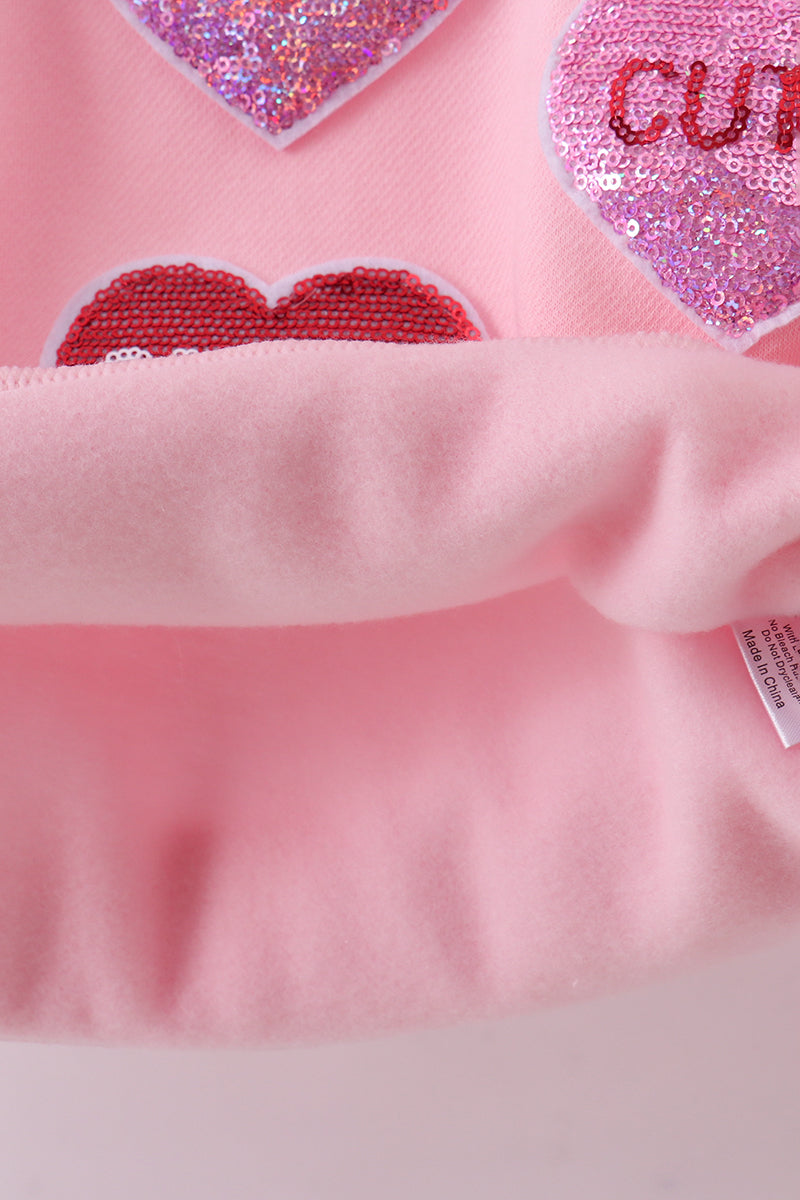 Pink Heart Love Smile Sequin Fleece Mom&me Sweatshrit