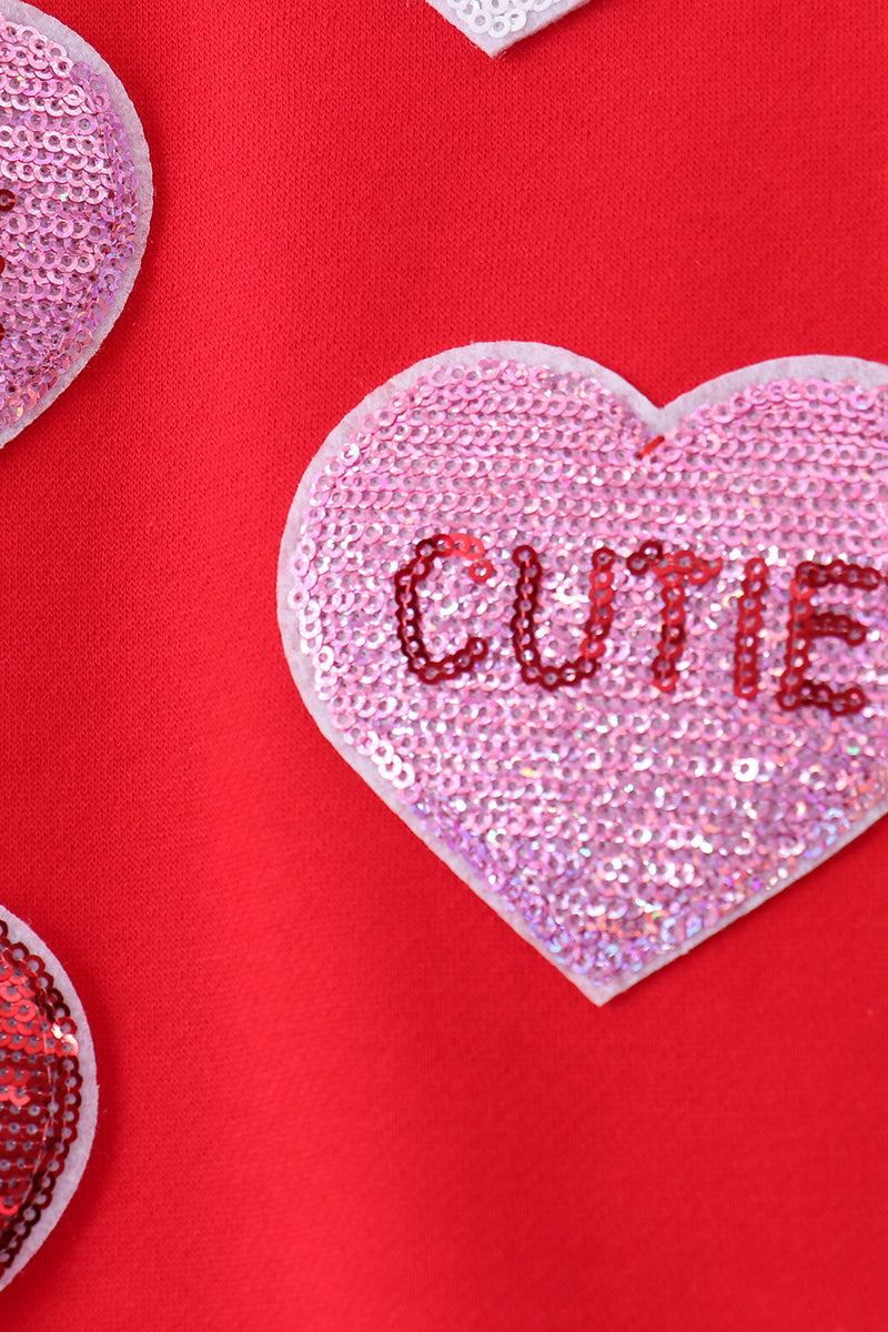 Red Heart Love Smile Sequin Fleece Mom&me Sweatshrit