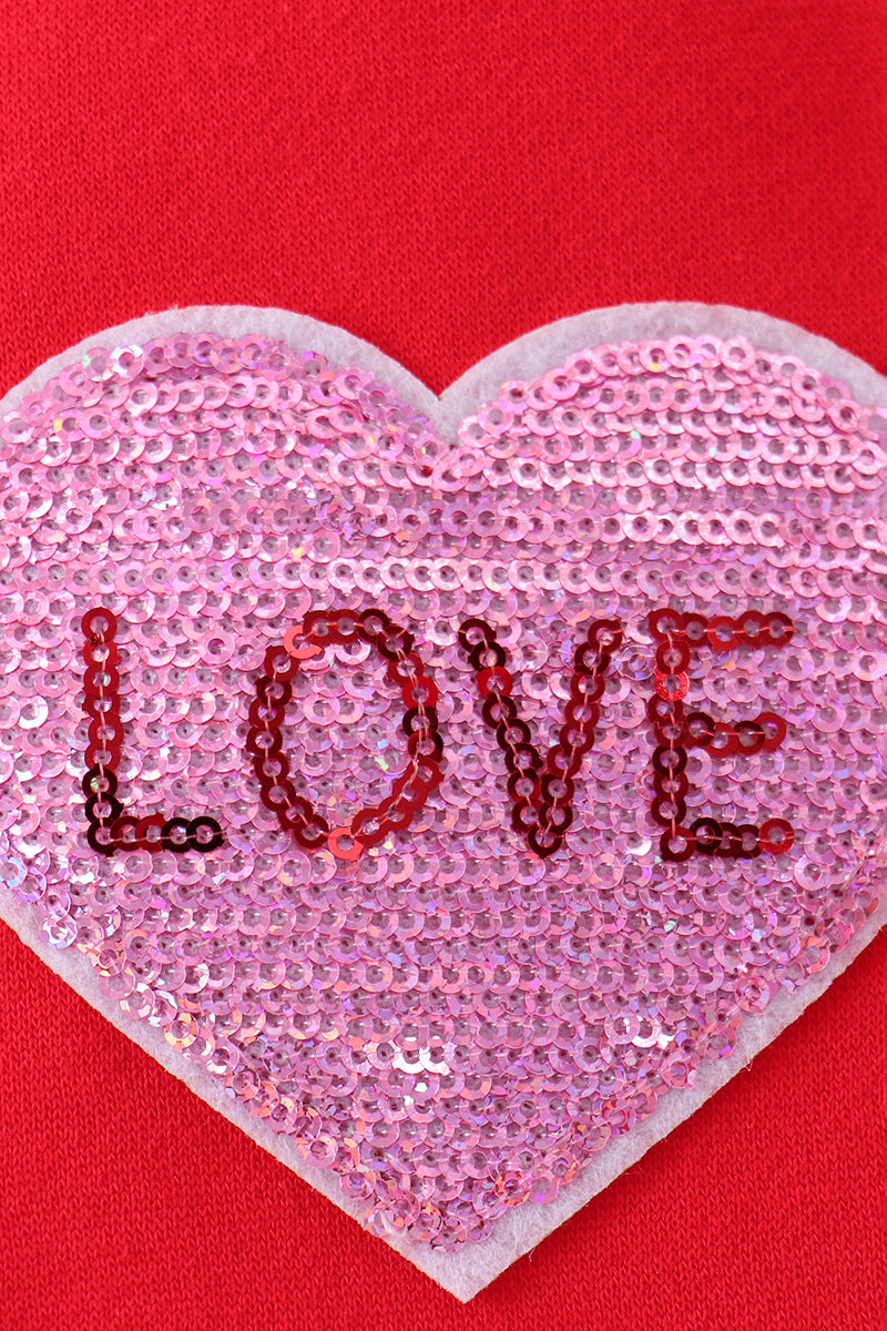 Red Heart Love Smile Sequin Fleece Mom&me Sweatshrit