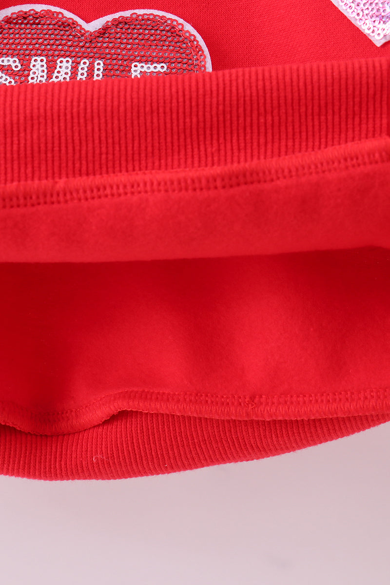 Red Heart Love Smile Sequin Fleece Mom&me Sweatshrit