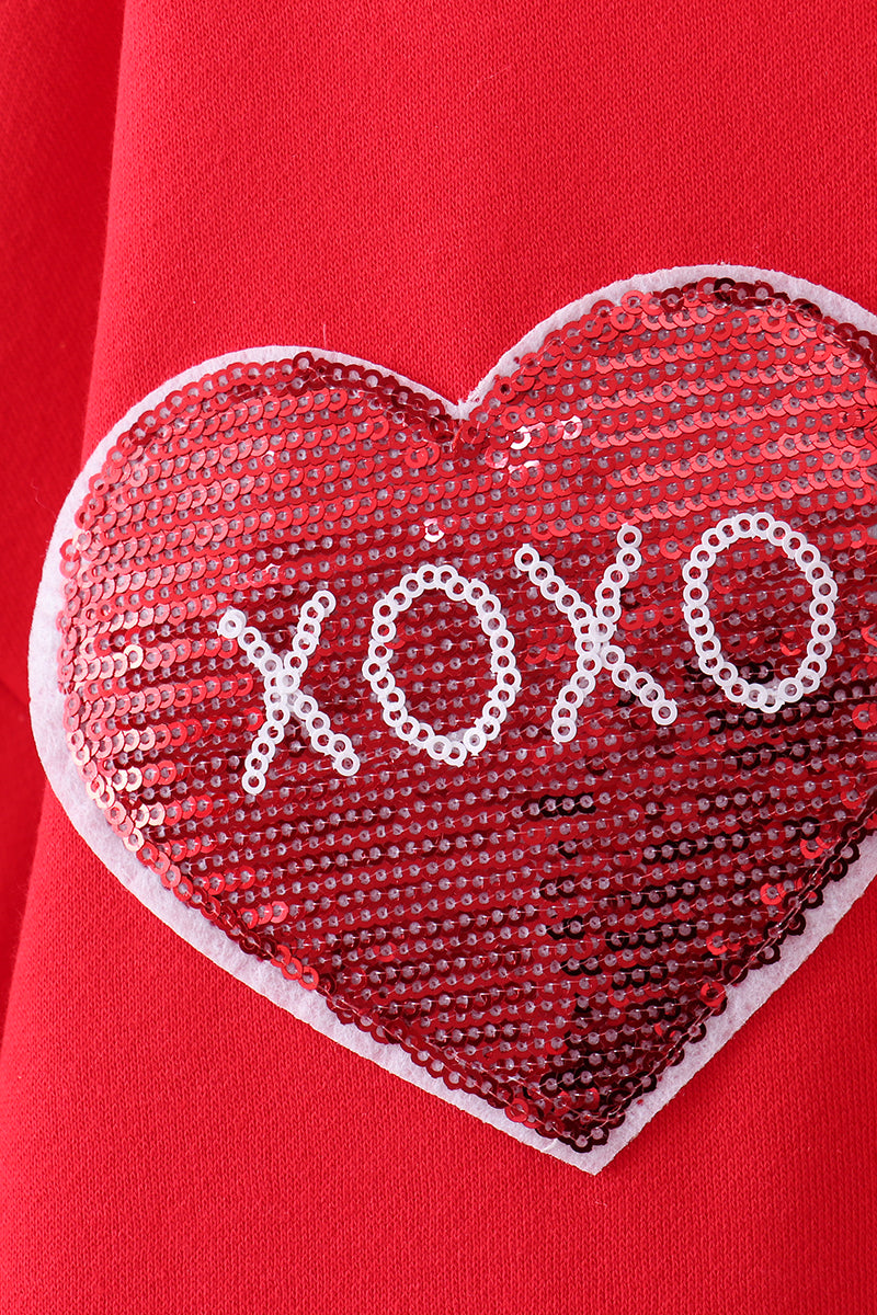 Red Heart Love Smile Sequin Fleece Mom&me Sweatshrit