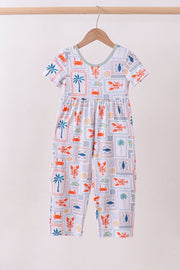 Coconut Trees Lobsters Print Bamboo Jumpsuit