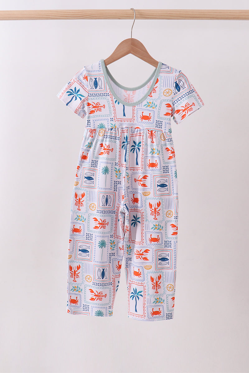 Coconut Trees Lobsters Print Bamboo Jumpsuit
