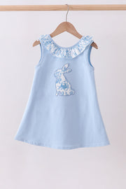 Blue Bunny Applique Ruffle Dress