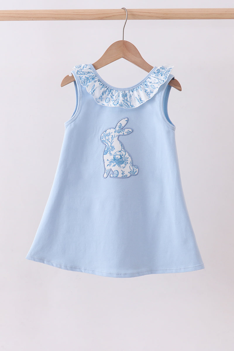 Blue Bunny Applique Ruffle Dress