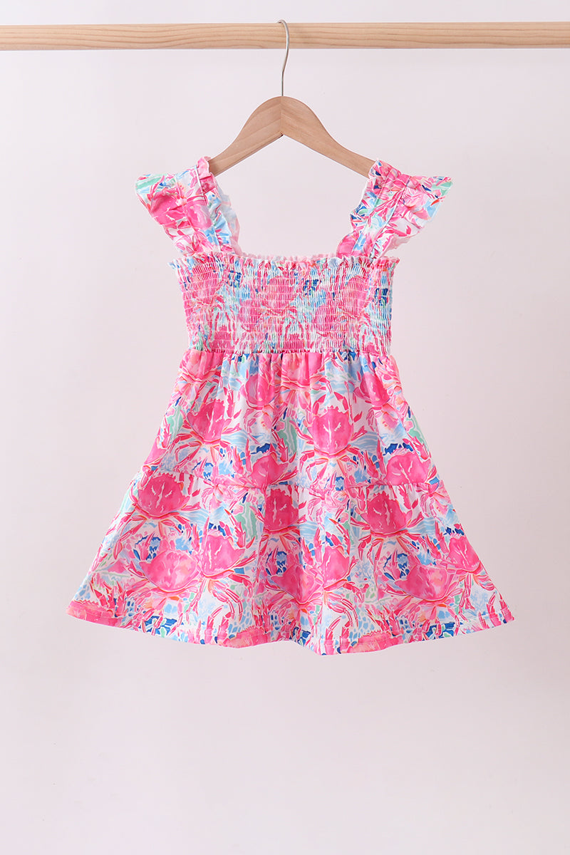 Pink Floral Smocked Ruffle Mom&me Tiered Dress