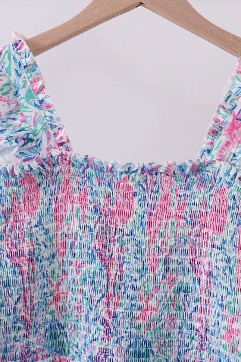 Blue Marine Smocked Ruffle Tiered Mom&me Dress