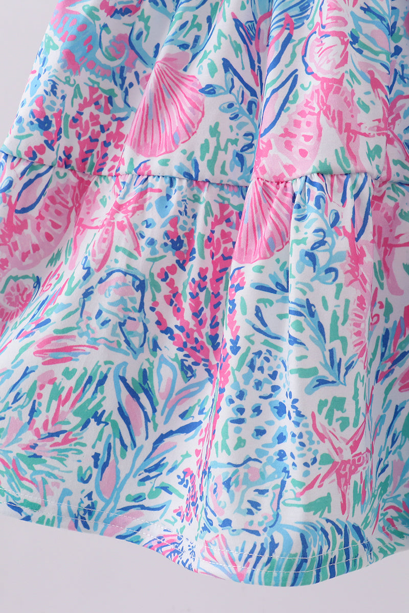 Blue Marine Smocked Ruffle Tiered Mom&me Dress