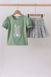 Sage Floral Bunny Applique Skorts Set