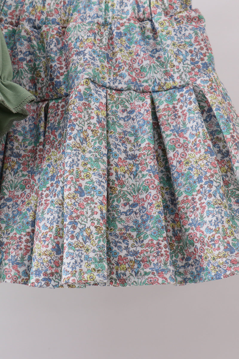 Sage Floral Bunny Applique Skorts Set