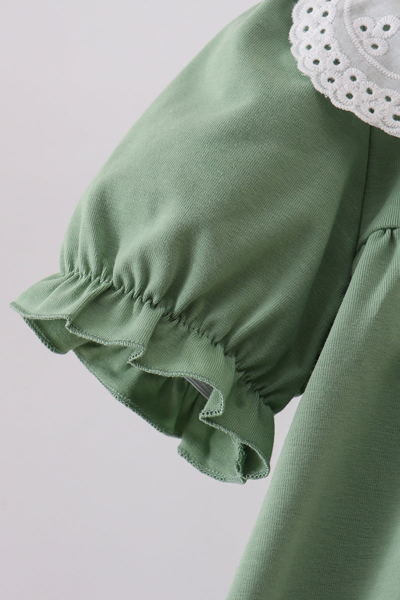 Sage Bunny Applique Lace Collar Dress