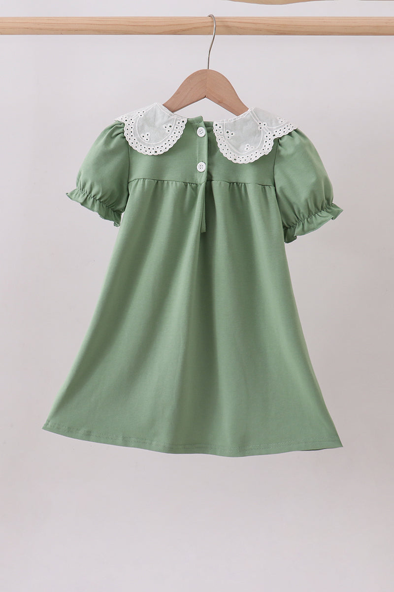 Sage Bunny Applique Lace Collar Dress