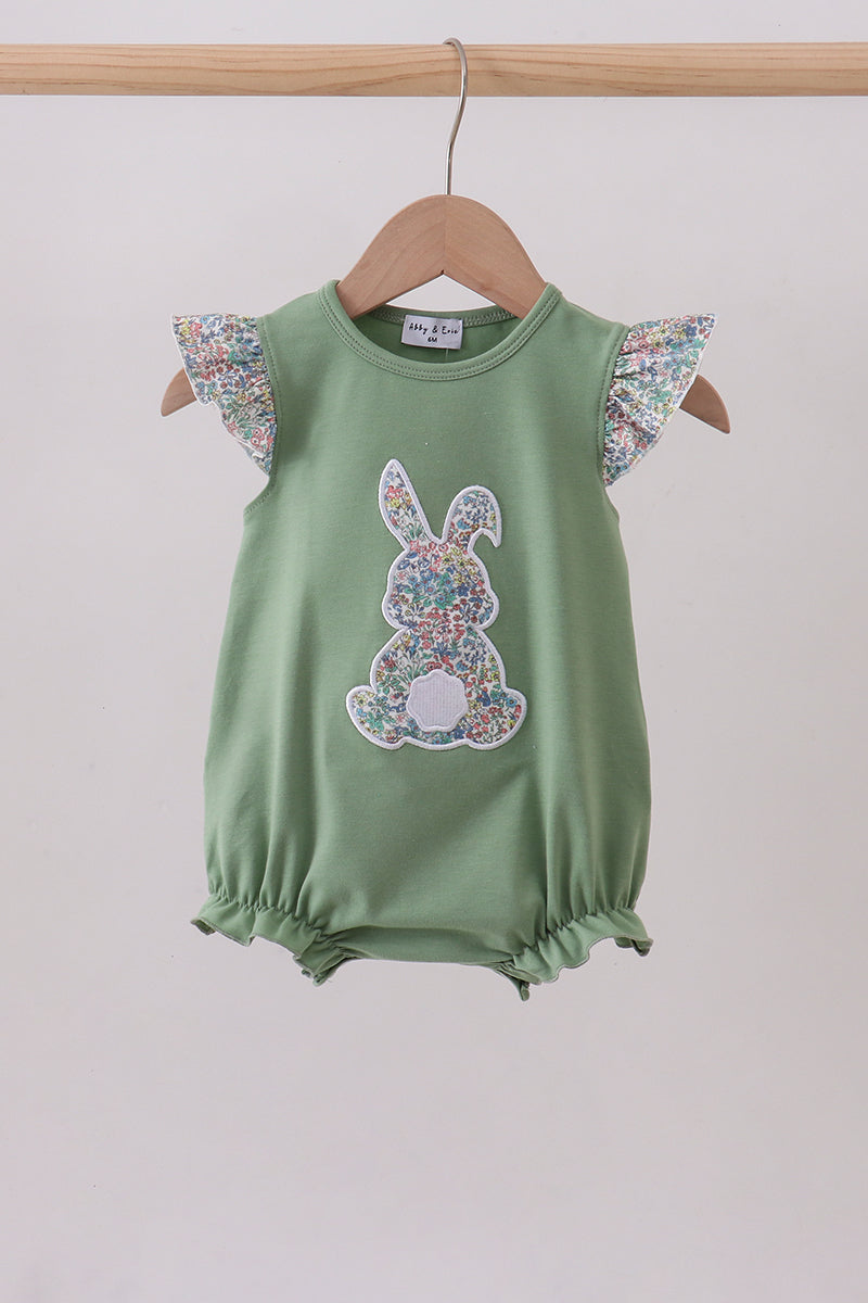 Sage Bunny Applique Ruffle Bubble