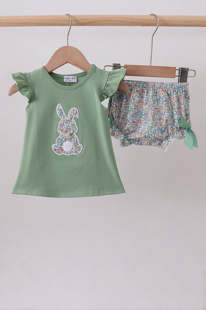 Sage Bunny Applique Bloomer Set
