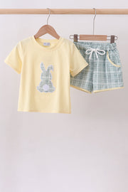 Yellow Bunny Applique Plaid Shorts Set