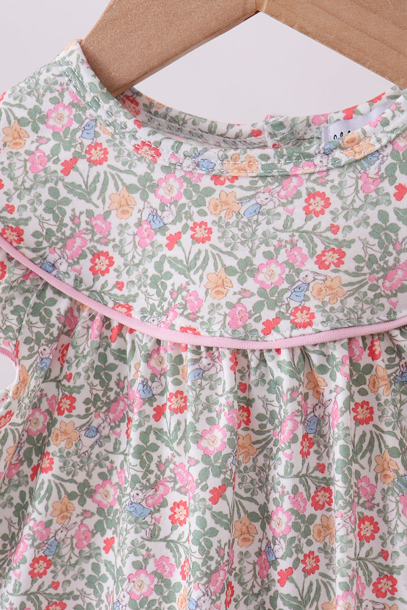 Floral Bunny Applique Ruffle Bloomer Set