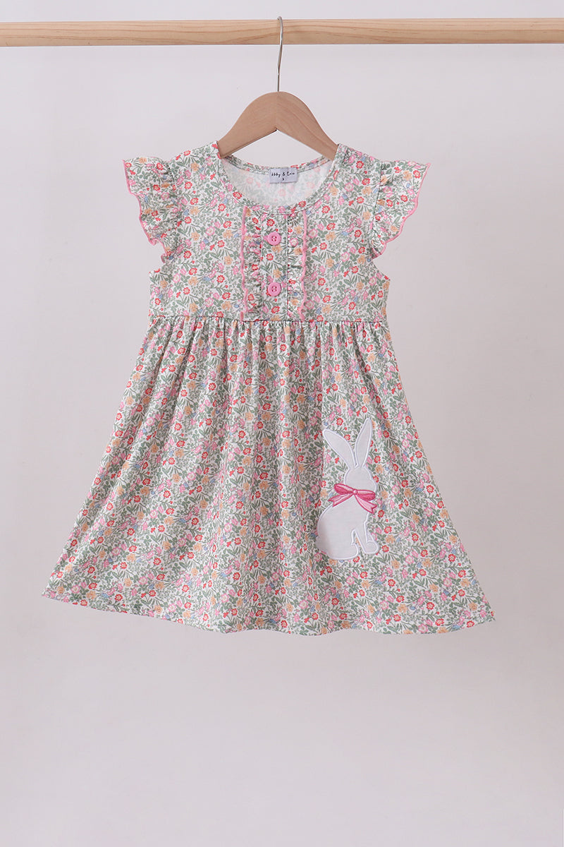 Floral Bunny Applique Ruffle Dress