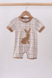 Brown Bunny Applique Plaid Romper
