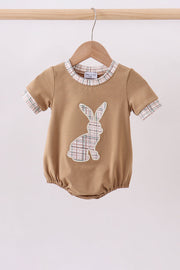Brown Plaid Bunny Applique Bubble