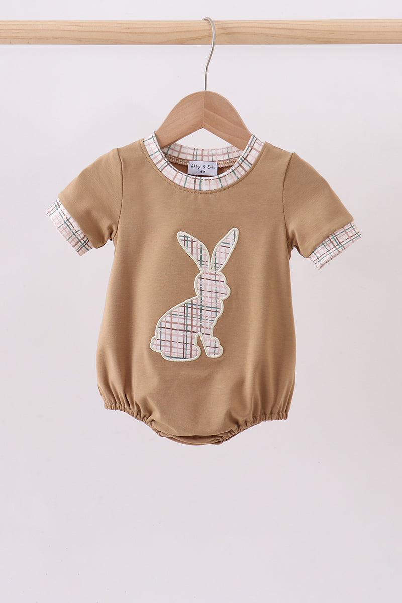 Brown Plaid Bunny Applique Bubble